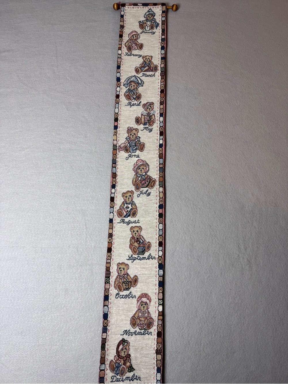 Vintage Teddy Bear Months of the Year Wall Hanging Tapestry